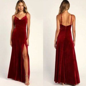 ✨ Lulu’s Elegant Luxury cranberry Red Velvet Cowl Neck Maxi Dress ✨